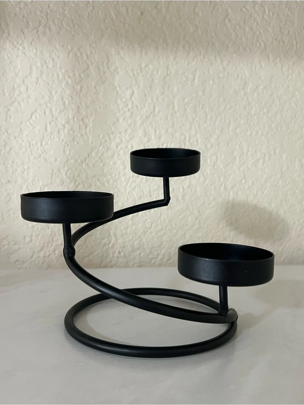 Black 3-Tier Spiral Black Wrought Iron Candle Holder